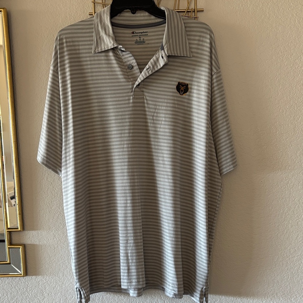 Champion Men's Polo with Gray and White Stripes